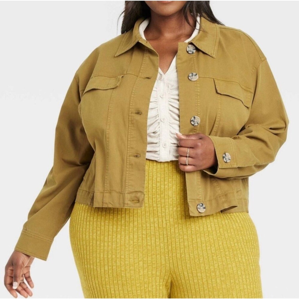 Ava & Viv Women's Cropped Cotton Jacket - Dusty Mustard 3X